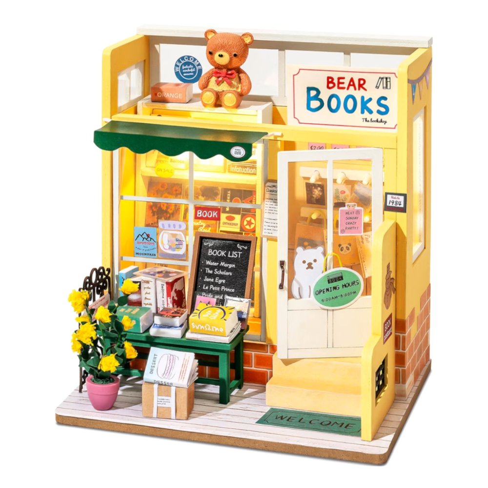 Puzzle 3D en bois RoboTime Miniature de maison de poupée Librairie des ours – Image 3