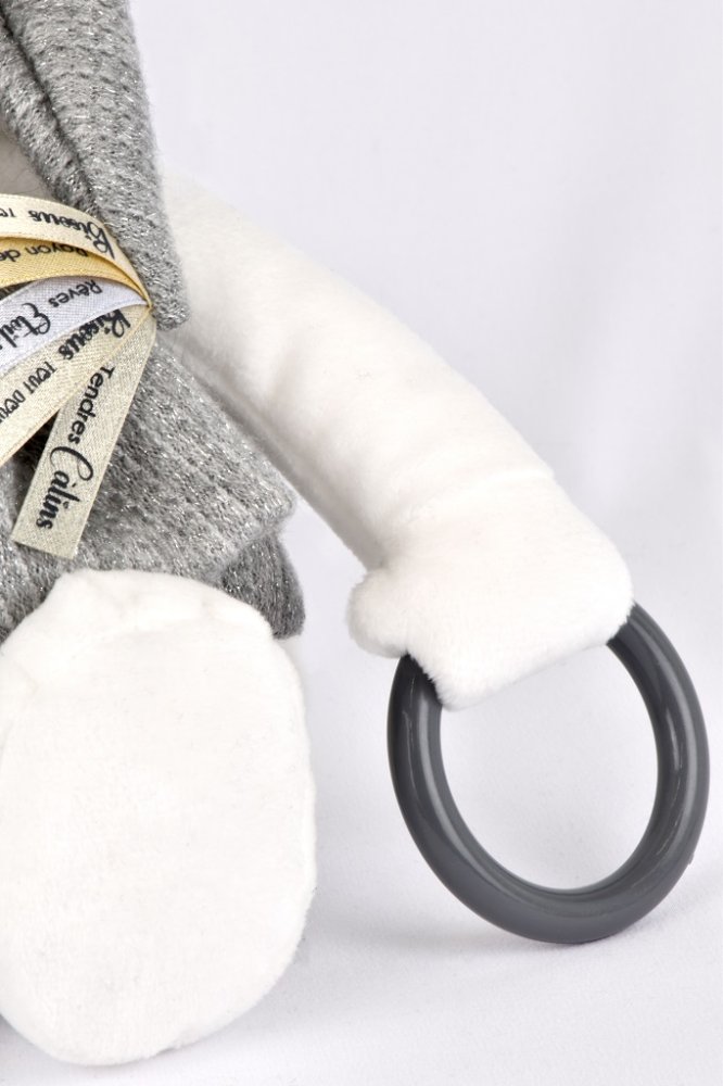 Doudou Zestaw Upominkowy Pluszowy miś polarny z kółkiem 30 cm szary - obrazek 4