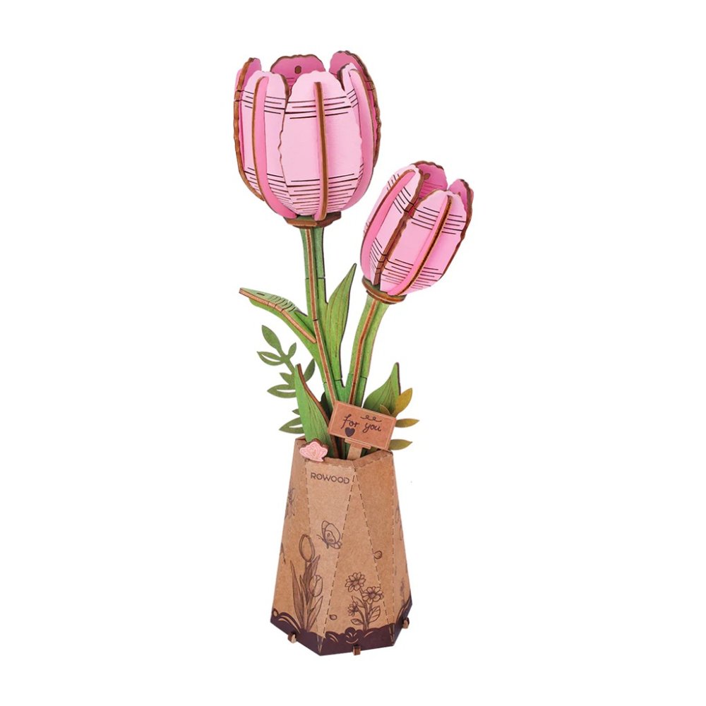 RoboTime Puzle 3D de madera Tulipán rosa