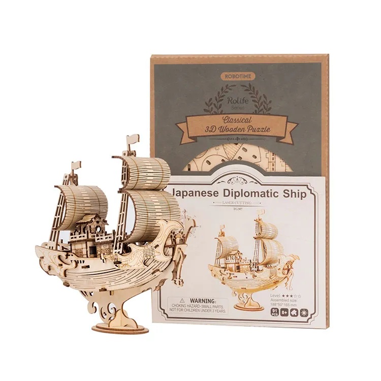 Puzzle 3D en bois RoboTime - Voilier japonais – Image 5