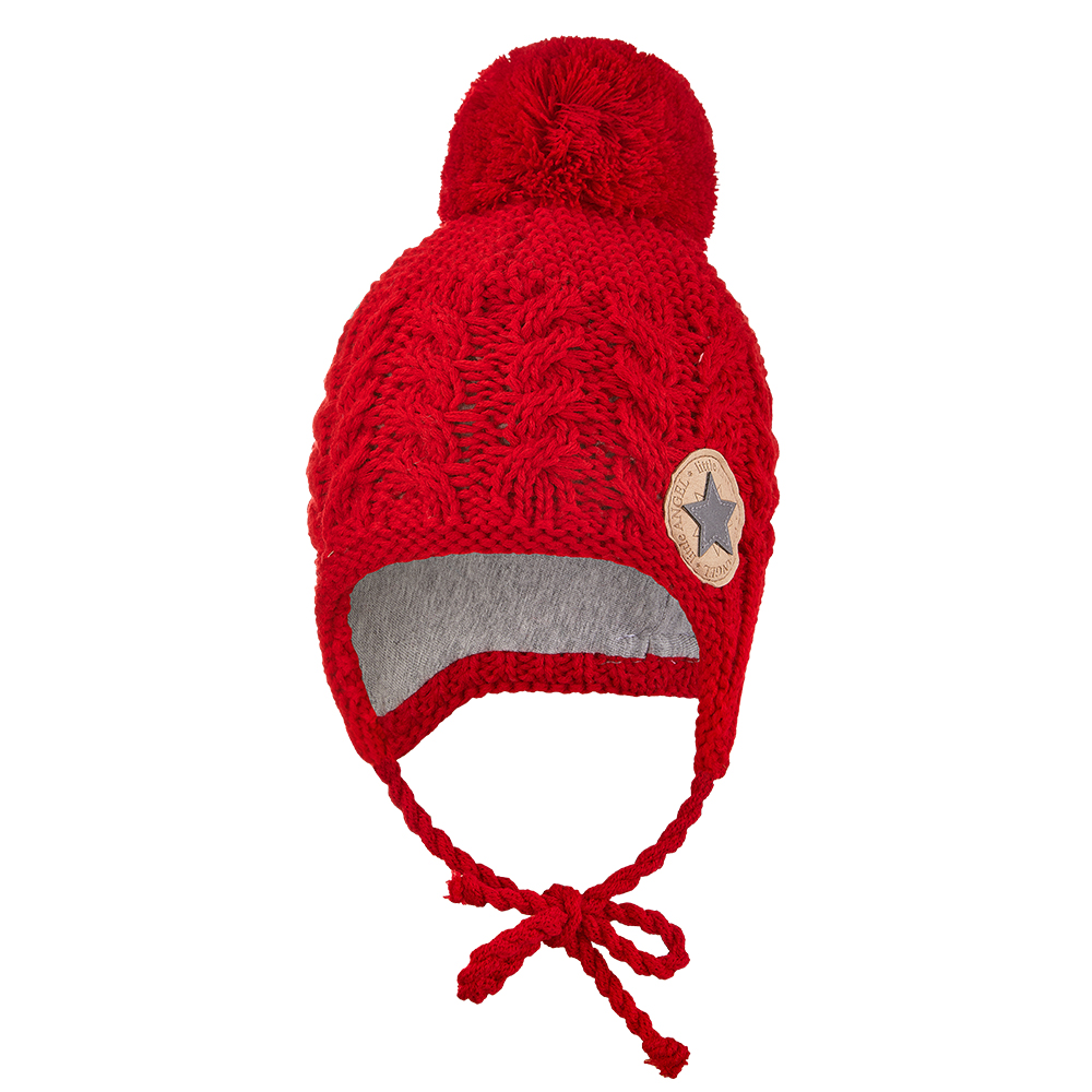 Gorro de punto con cordones y trenzas LA Outlast ® - rojo 3 | 42-44 cm