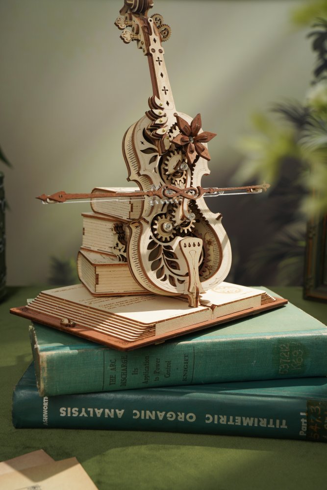 RoboTime 3D dřevěná skládačka hrací skříňky Kouzelné violoncello (mechanický pohon) (obrázek 11)