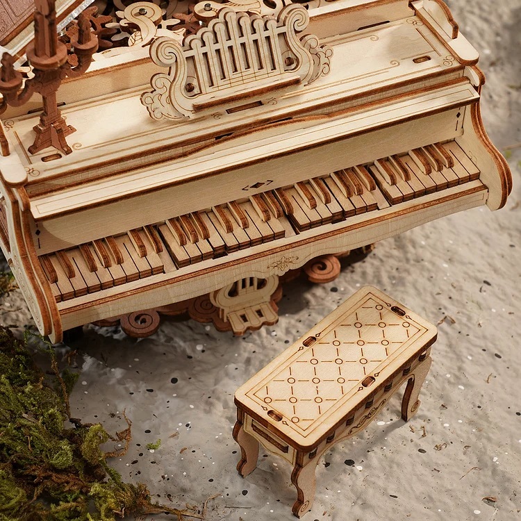 RoboTime 3D dřevěná skládačka hrací skříňky Kouzelné piano (mechanický pohon) (obrázek 6)
