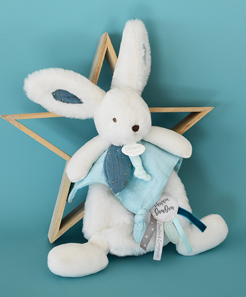 Doudou Dárková sada - Plyšový králíček s muchláčkem 25 cm modrá (obrázek 5)