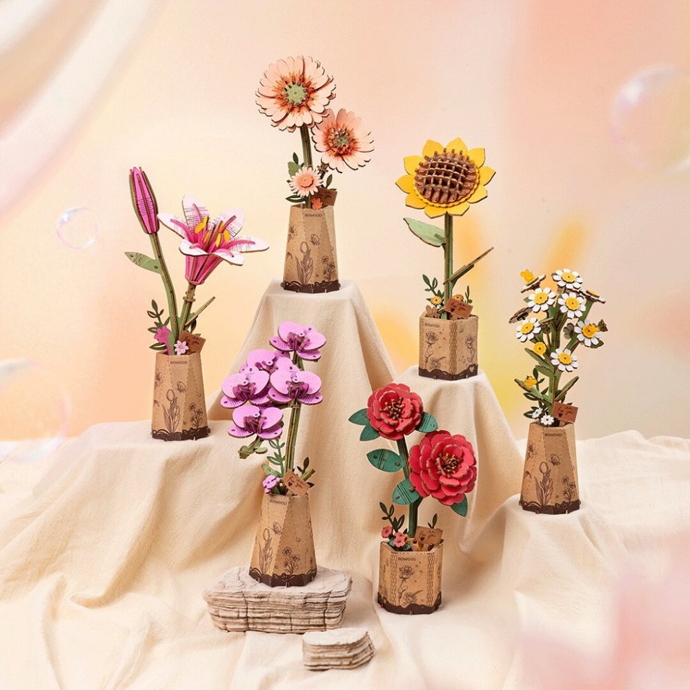 RoboTime 3D dřevěná skládačka Oranžová gerbera (obrázek 3)