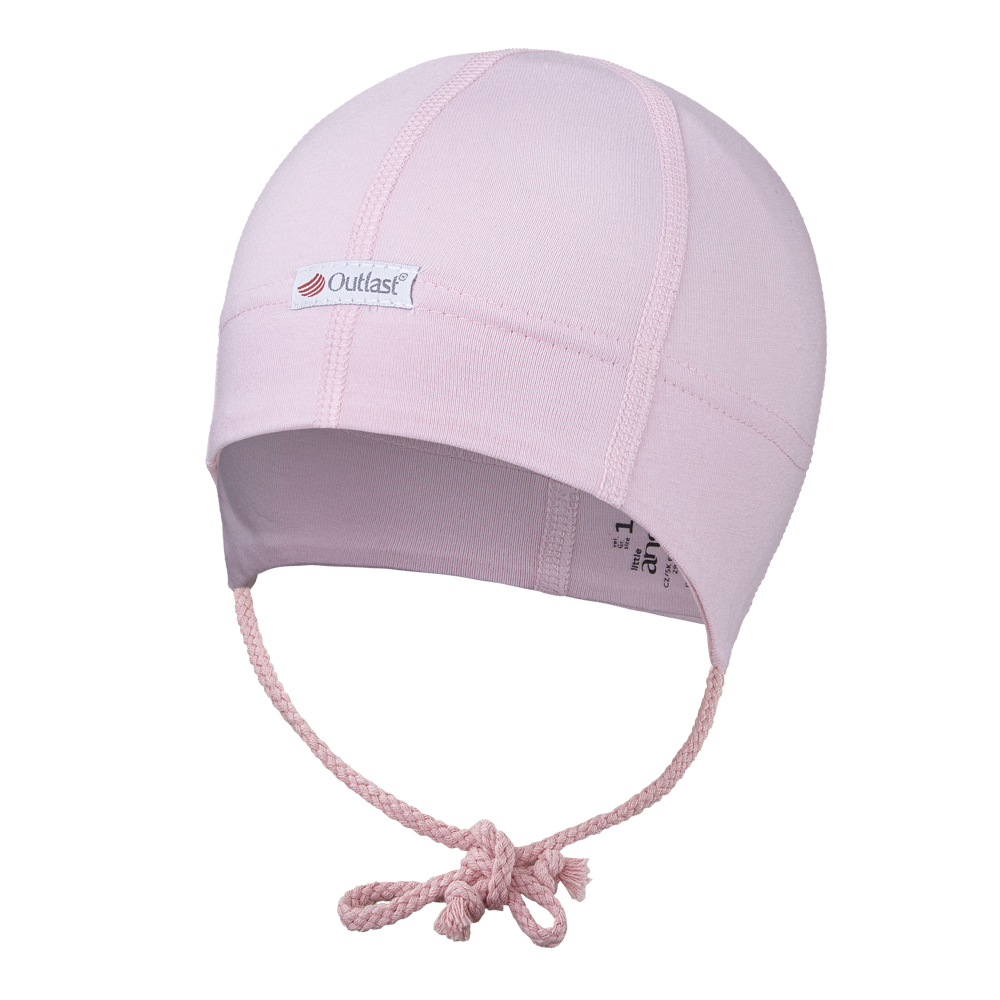 Cappellino sottile con lacci, cucitura piatta Outlast® - rosa baby 0 | 33-35 cm