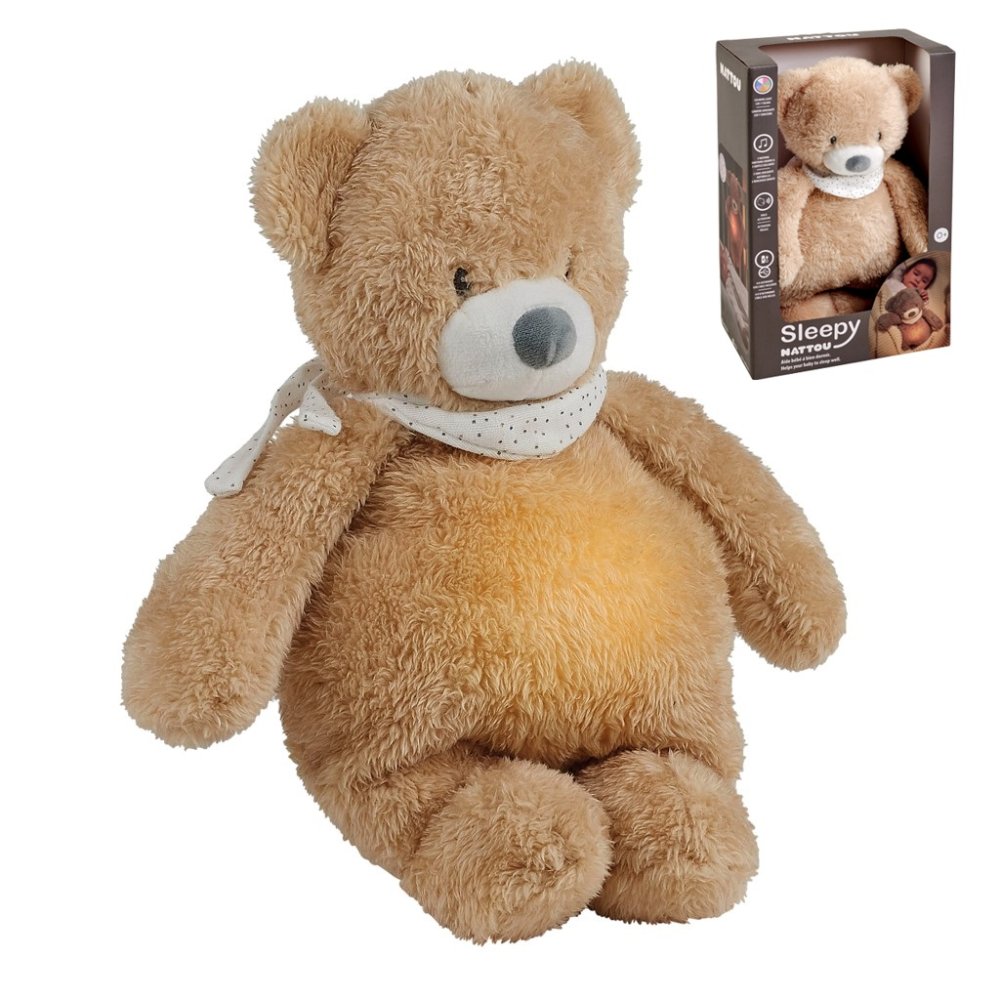 NATTOU Pluche Muzikaal Slaapliedje Met Licht- En Huilsensor 4 In 1 Sleepy Bear Pale Brown 0m+