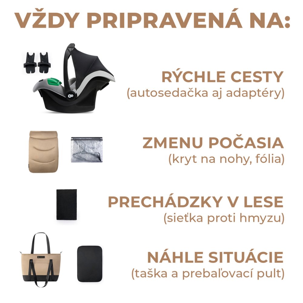 KINDERKRAFT SELECT Kočárek Kombinovaný 3v1 Prime 2 Sandrose Beige, Premium