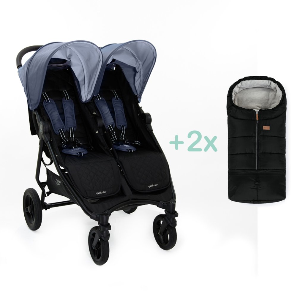 VALCO BABY Tvillingvagn Slim Twin Glacier + PETITE&MARS Väska Jibot GRATIS