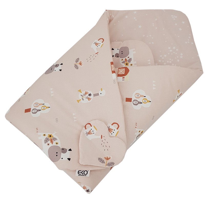 ECO Double-sided Cotton Swaddling Cloth My Farm Powder Pink 75x75 Cm