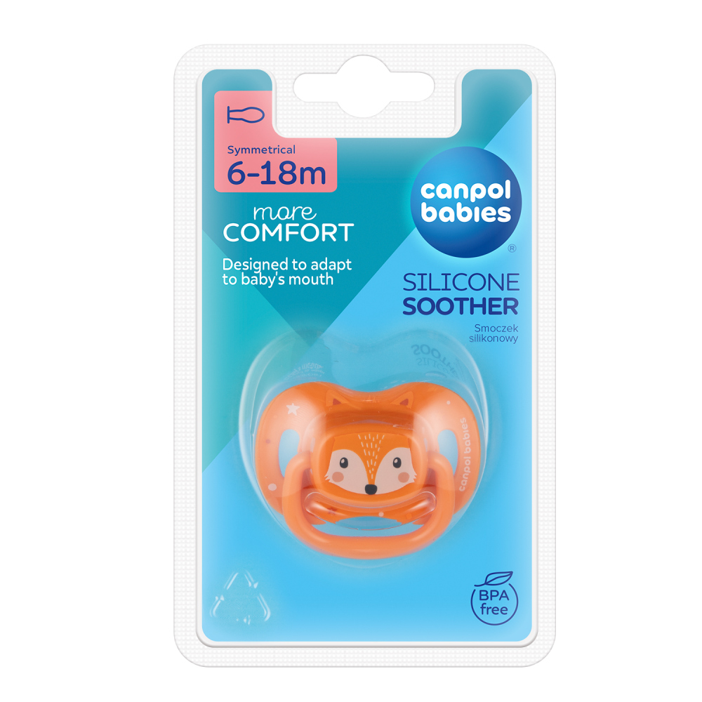 CANPOL BABIES Schnuller Silikon Symmetrisch Süße Tiere 6-18m 1St Orange