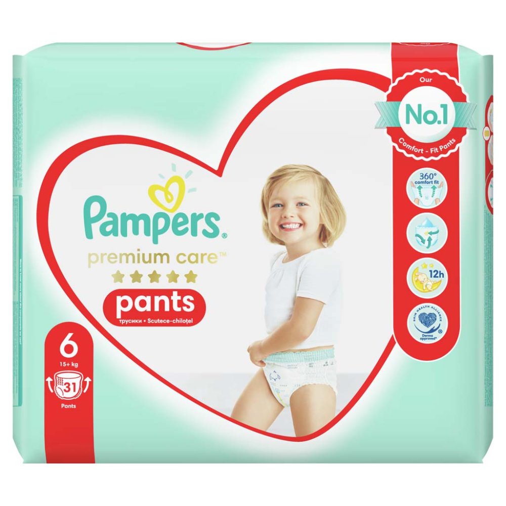 PAMPERS Premium Care Pants Kalhotky Plenkové Jednorázové 6 (16 Kg+) 31 Ks