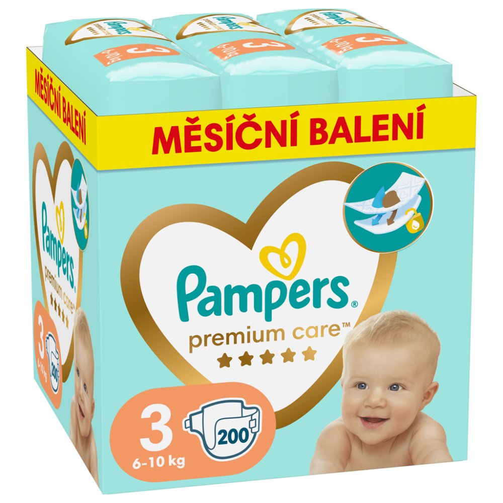 PAMPERS Premium Care Wegwerfwindeln Größe 3 (200 Stück) 6-10 Kg - Monatspackung