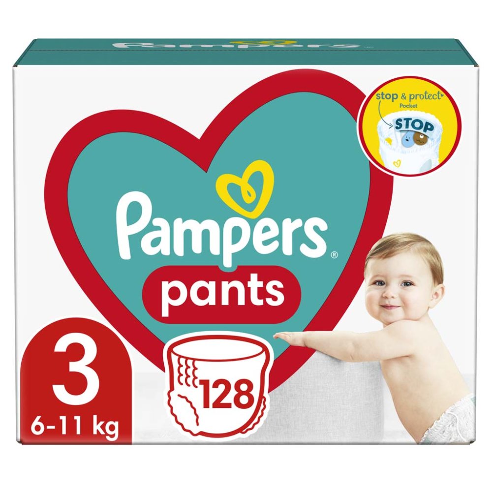 2x PAMPERS Pants Chiloți Scutec De Unică Folosință 3 (6-11 Kg) 128 Buc - MEGA PACK