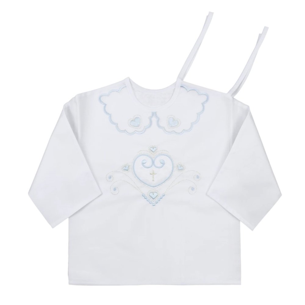 Camicia battesimo RICHELIEU, cuori, cotone blu, taglia 56