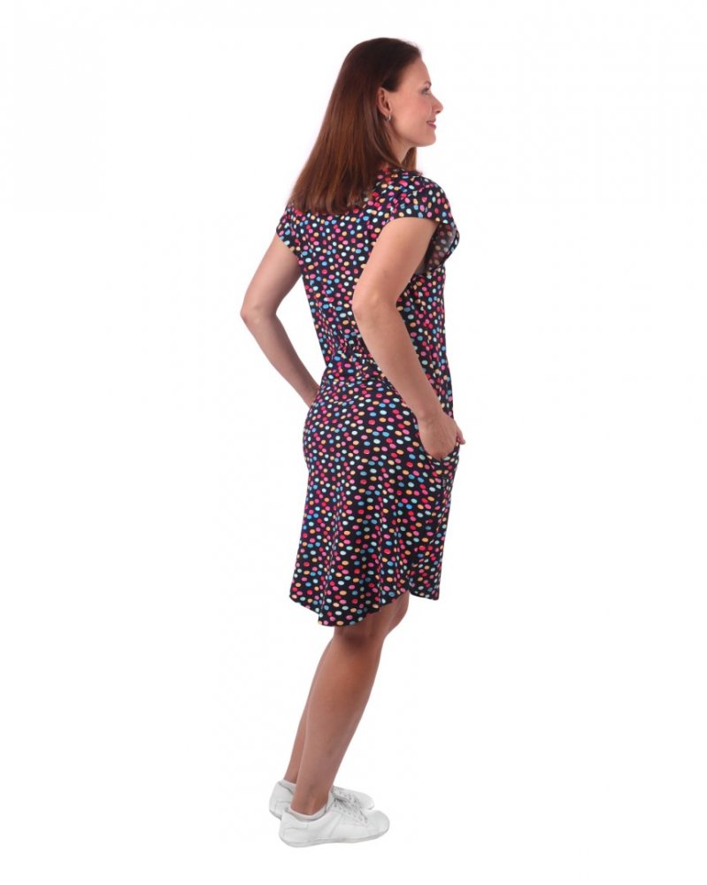 Robe Zoe à poches pour femme, coupe ample, pois de couleur sur fond bleu S/M – Image 6