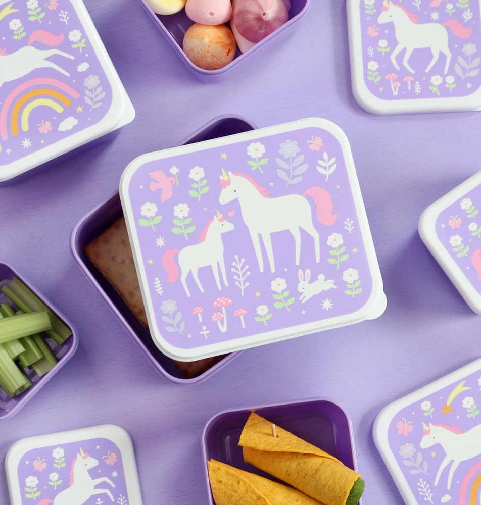 A Little Lovely Company - Ensemble de quatre boîtes à goûter - licornes et arc-en-ciel – Image 6