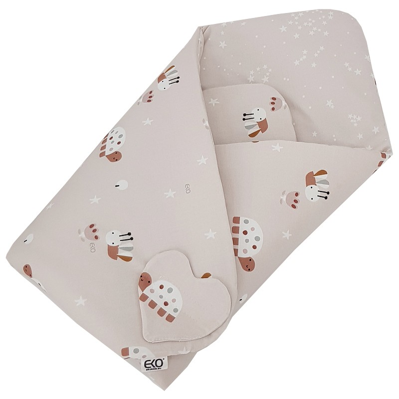 Couverture d'emmaillotage EKO en coton double face Bees Stars Beige 75x75 cm – Image 3