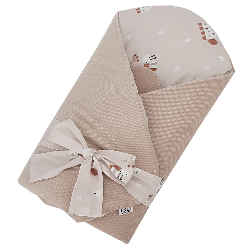 Couverture d'emmaillotage écologique en coton avec insert amovible en noix de coco VELVET Bees Beige 75x75 cm – Image 3