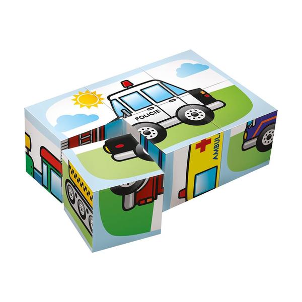 Dino Transport 6 cubes en bois
