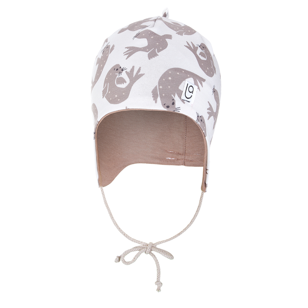Gorro forrado con cordones BIO Outlast® - blanco foca marrón/avellana 2 | 39-41 cm