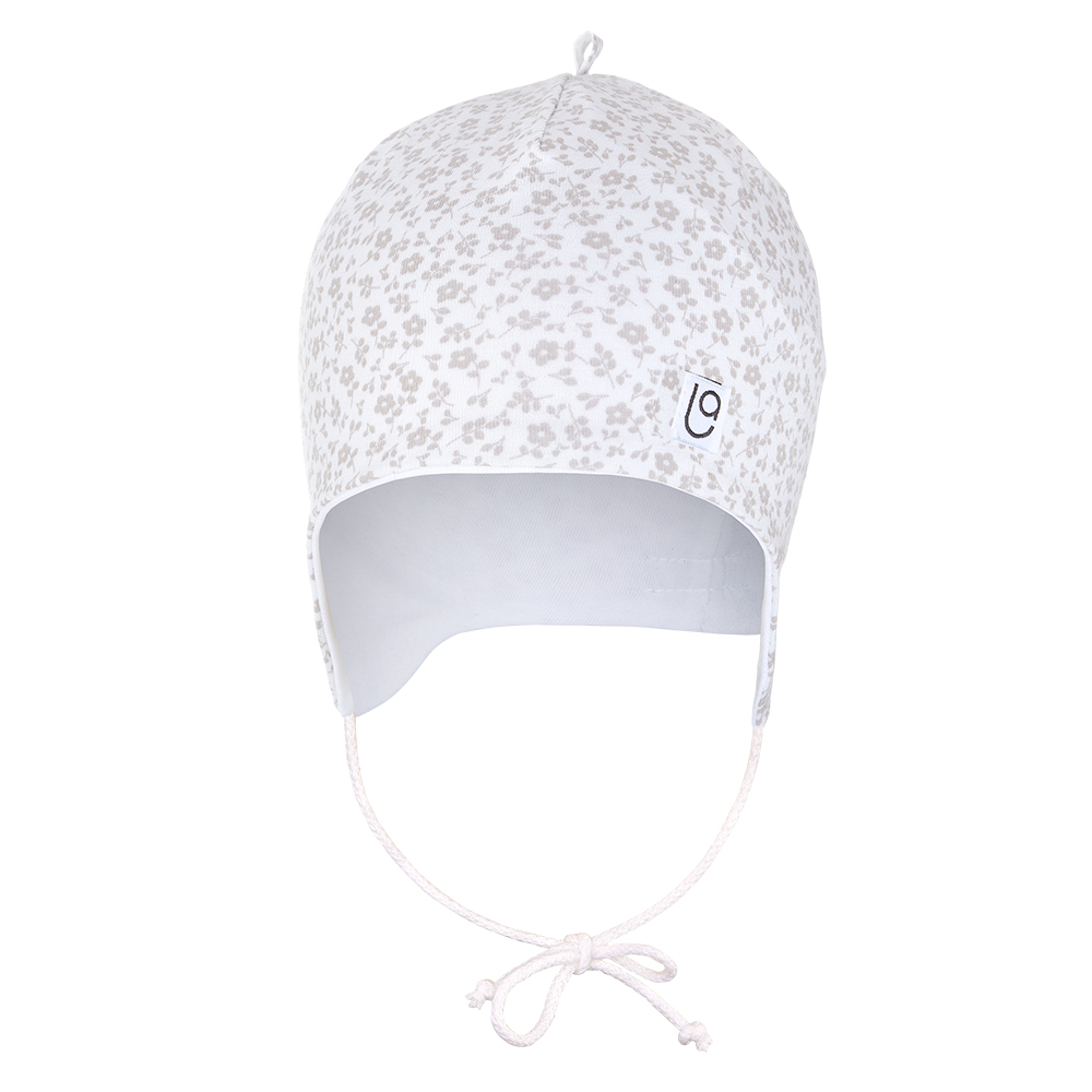 Bonnet doublé à nouer Outlast® - blanc fleurs marron clair/blanc 1 | 36-38 cm