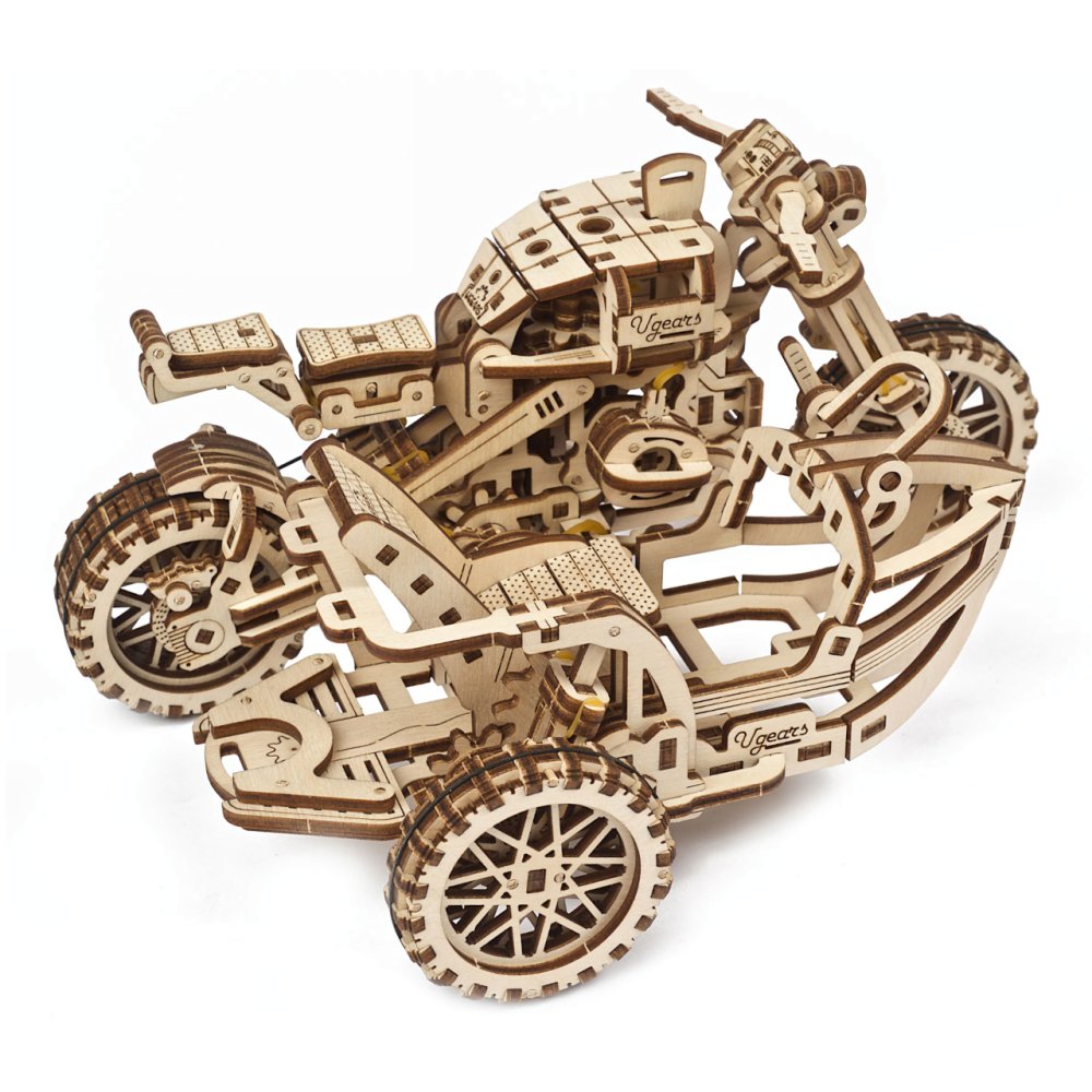Ugears 3D dřevěné mechanické puzzle UGR-10 Motorka (scrambler) s vozíkem (obrázek 11)