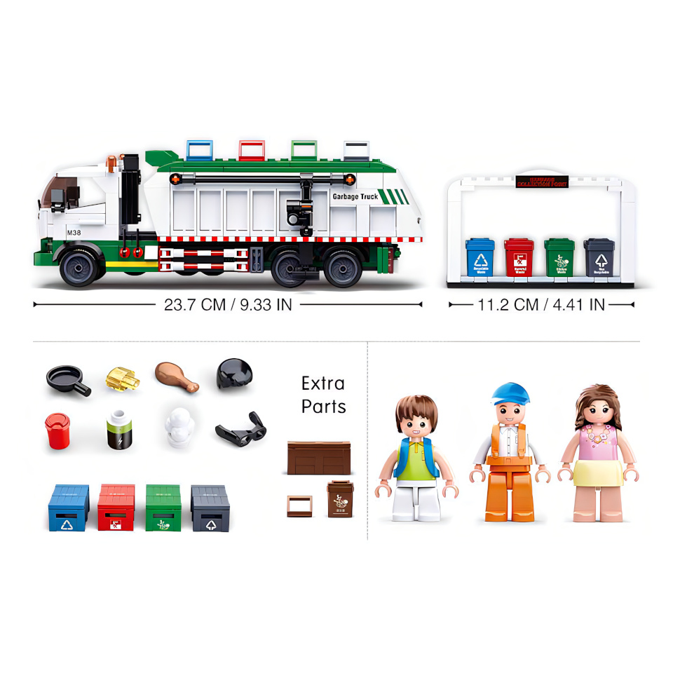 Sluban Town M38-B0780 Popelářský recyklační vůz + hra s kartami (obrázek 3)
