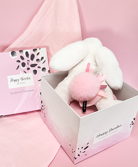 Doudou Dárková sada - Plyšový králíček s růžovou bambulkou 25 cm (obrázek 7)