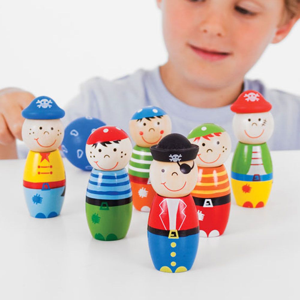Bigjigs Toys Dřevěné kuželky Piráti (obrázek 3)
