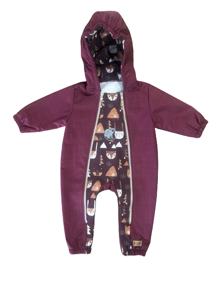 Monkey Mum® Salopette D'hiver Softshell Enfant Avec Agneau - Cagoule Vin En Forêt - Taille 62/68, 74/80 62/68