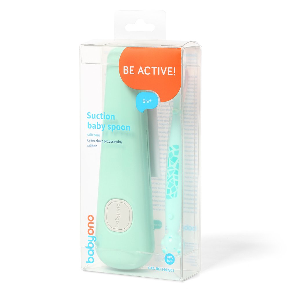BABYONO Cuillère en silicone avec couvercle vert 6m+ – Image 3