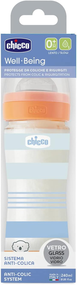 CHICCO Biberon Bimbo In Vetro Benessere In Silicone 240 Ml Ragazzo