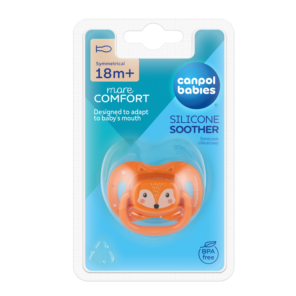 CANPOL BABIES Pacifier Silicone Symmetrical Cute Animals 18m+ 1pc Orange