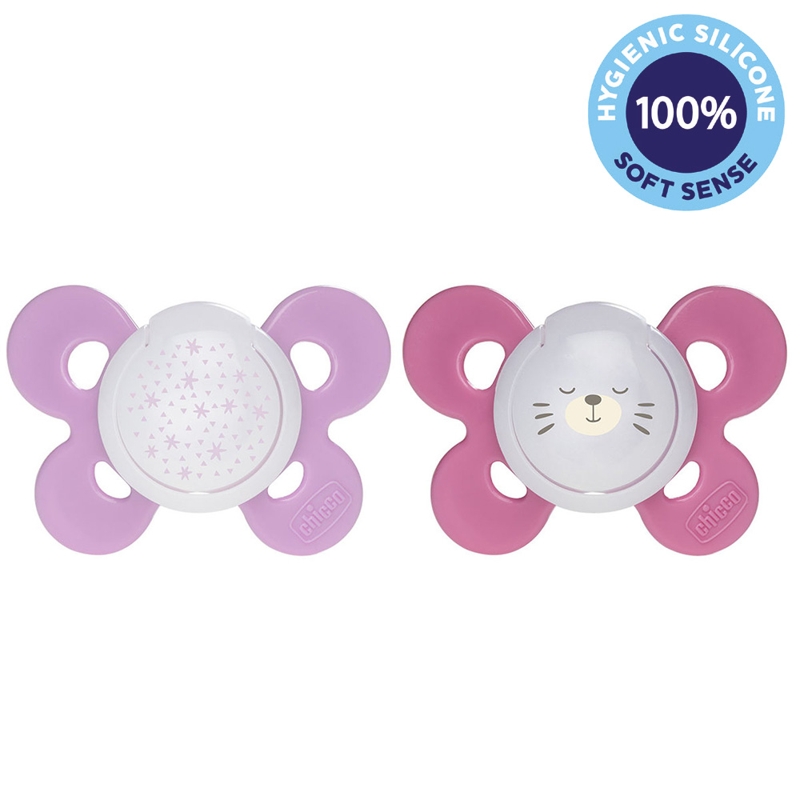 CHICCO Physio Comfort Sucette De Nuit En Silicone 16-36 Mois Fille - Étoiles/Moyen 2 Pcs