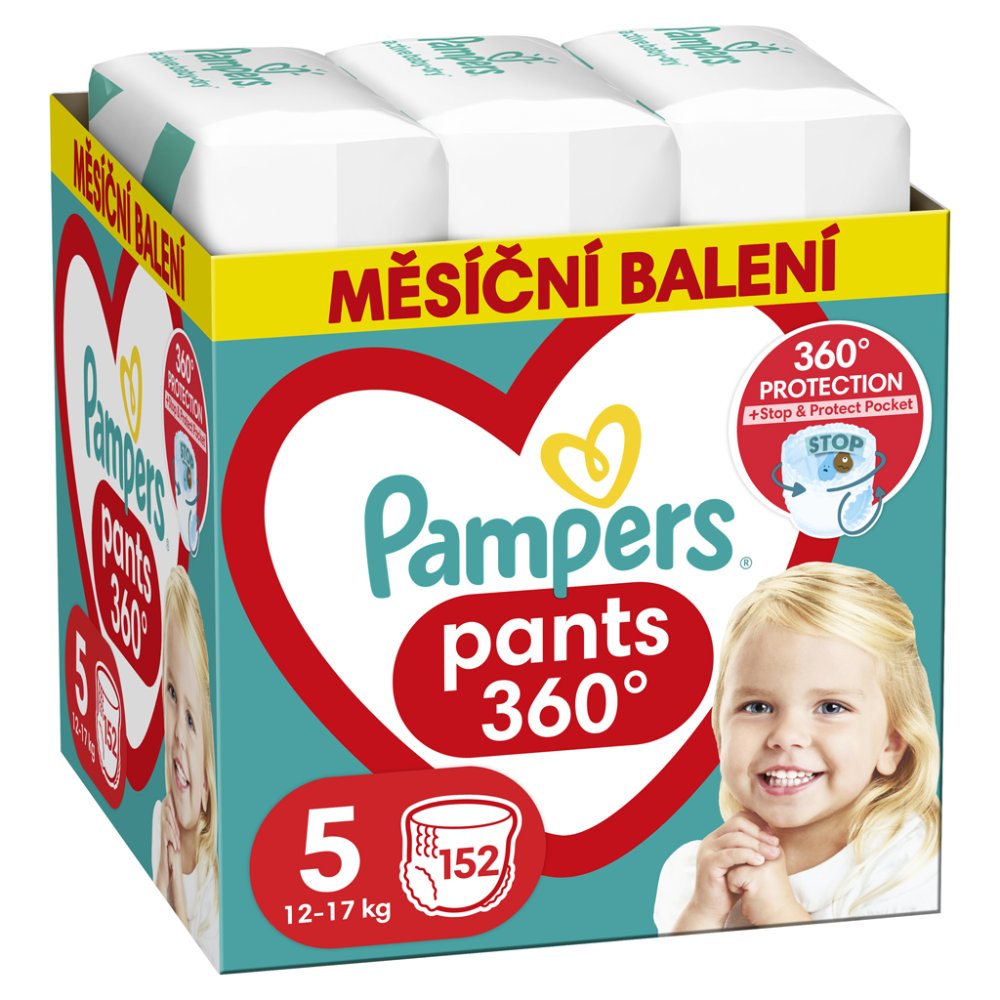 PAMPERS Activ Baby-Dry Pants Kalhotky Plenkové Jednorázové 5 (12-17 Kg) 152 Ks - MĚSÍČNÍ ZÁSOBA