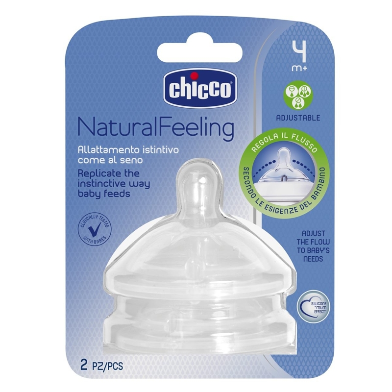 CHICCO Dudlík Na Láhev Natural Feeling Silikon Nastavitelný Průtok 4m+ 2 Ks