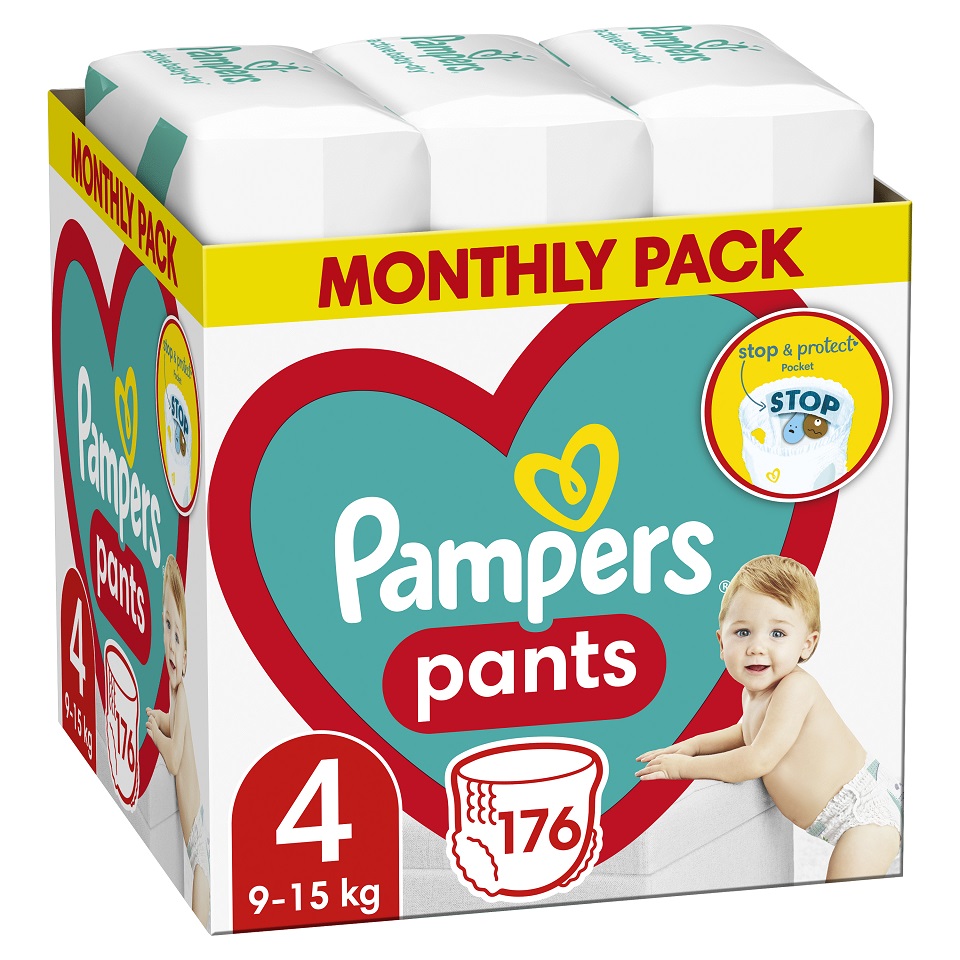 Couches jetables PAMPERS Active Baby-Dry Pants 4 (9-15 kg) 176 pcs - STOCK MENSUEL