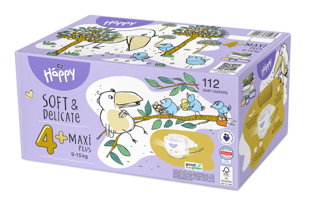 2x BELLA HAPPY Baba Pelenkák Eldobható Maxi Plus Box 9-15 Kg 56 Db