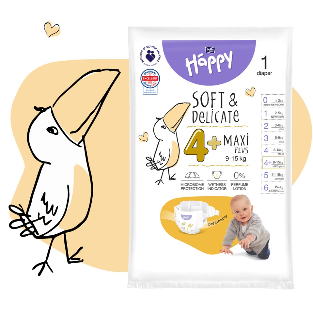 BELLA HAPPY Pieluszki Dziecięce Jednorazowe Maxi Plus 9-15 Kg Big Pack 56 Szt