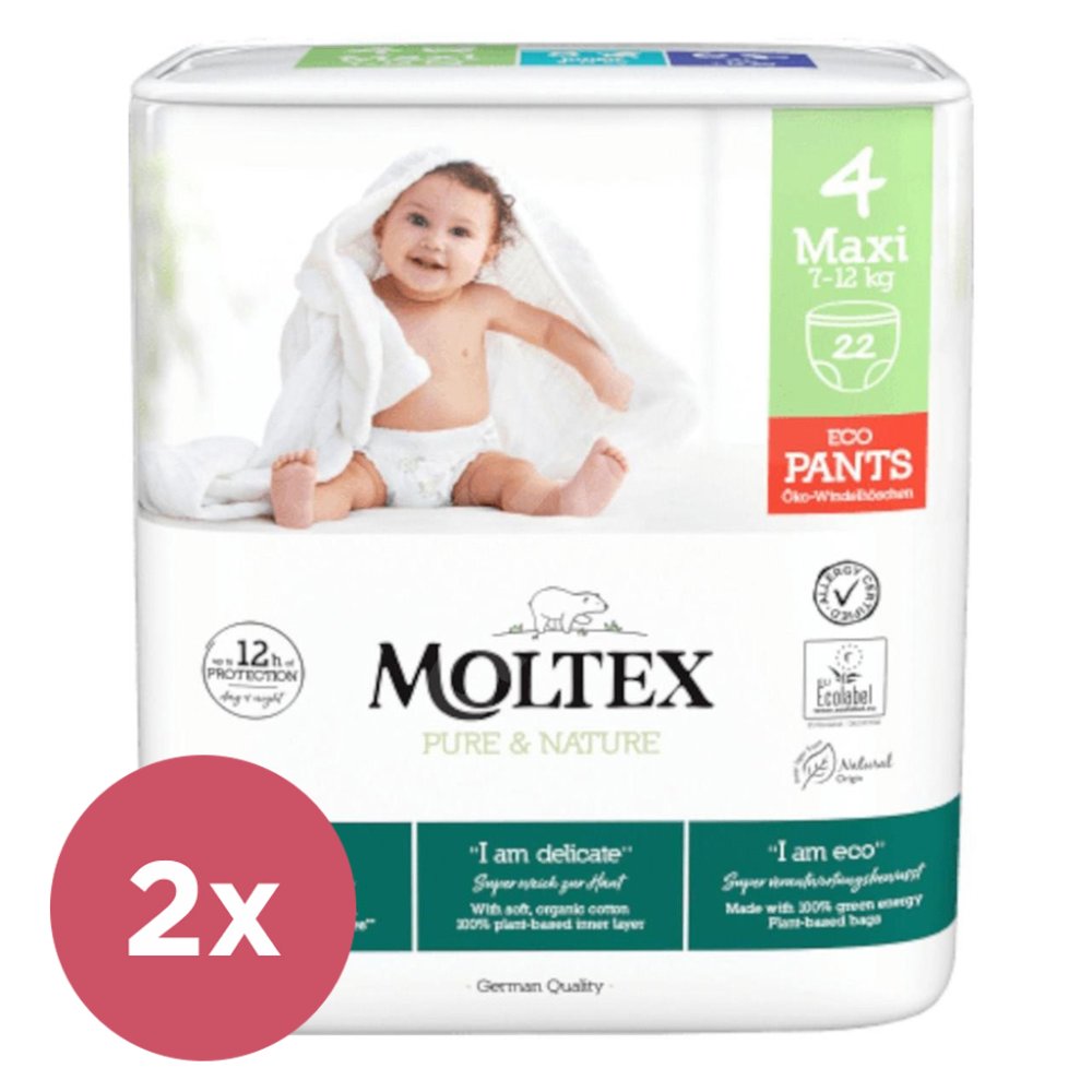 2x Chiloți Pentru Scutece De Unică Folosință MOLTEX Pure&Nature 4 Maxi (7-12 Kg) 22 Buc