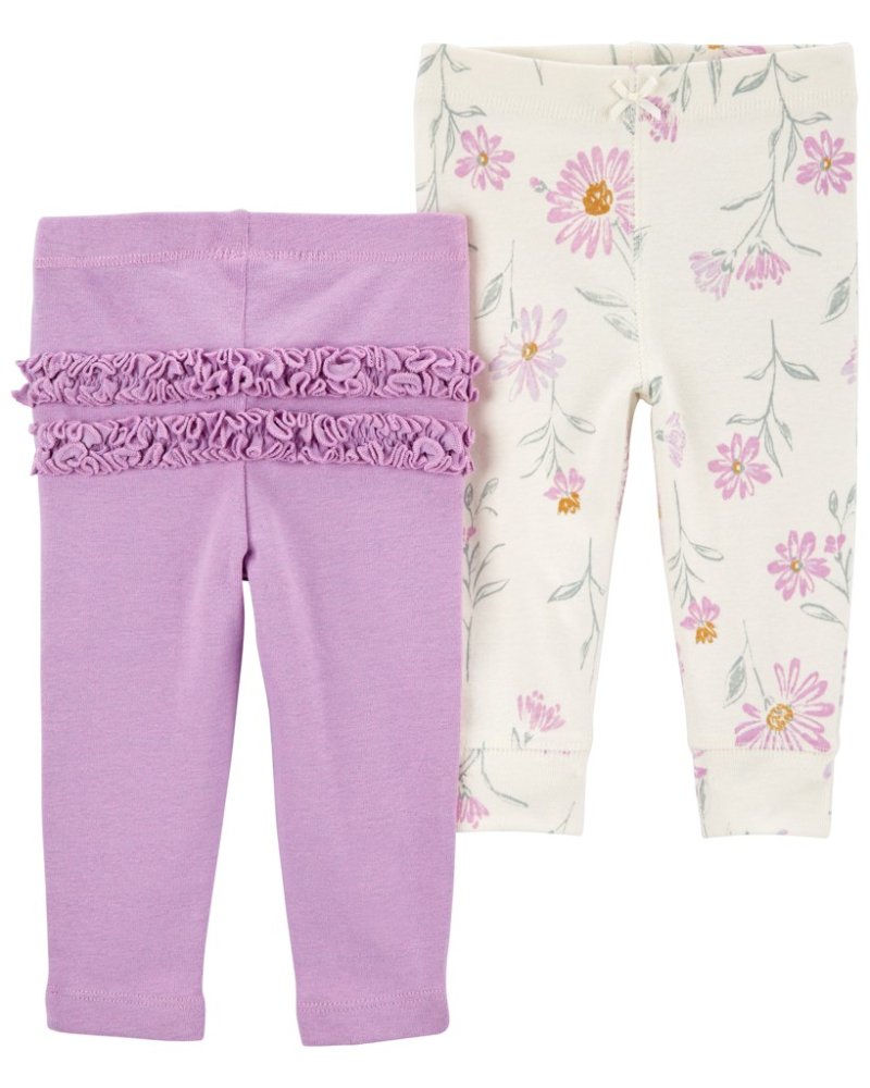 Pantaloni della tuta/leggings da bambina con motivo floreale viola di CARTER, 2 pezzi, taglia 24 mesi. 92