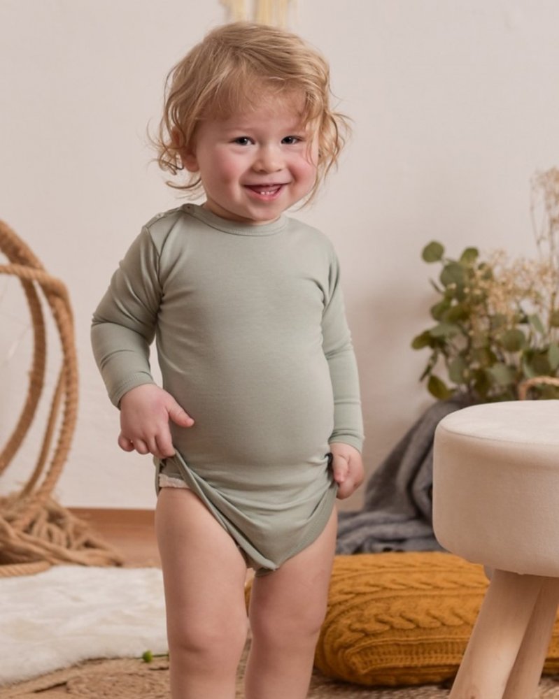 Body niemowlęce z długim rękawem, oliwkowy 86