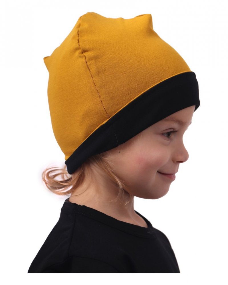 Casquette enfant en coton, réversible, noir+moutarde S (1-3 roky) – Image 5