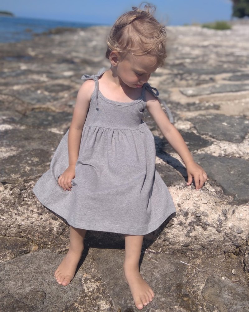 Abito da bambino con tasche, lacci sulle spalle, grigio melange 86 - immagine 5