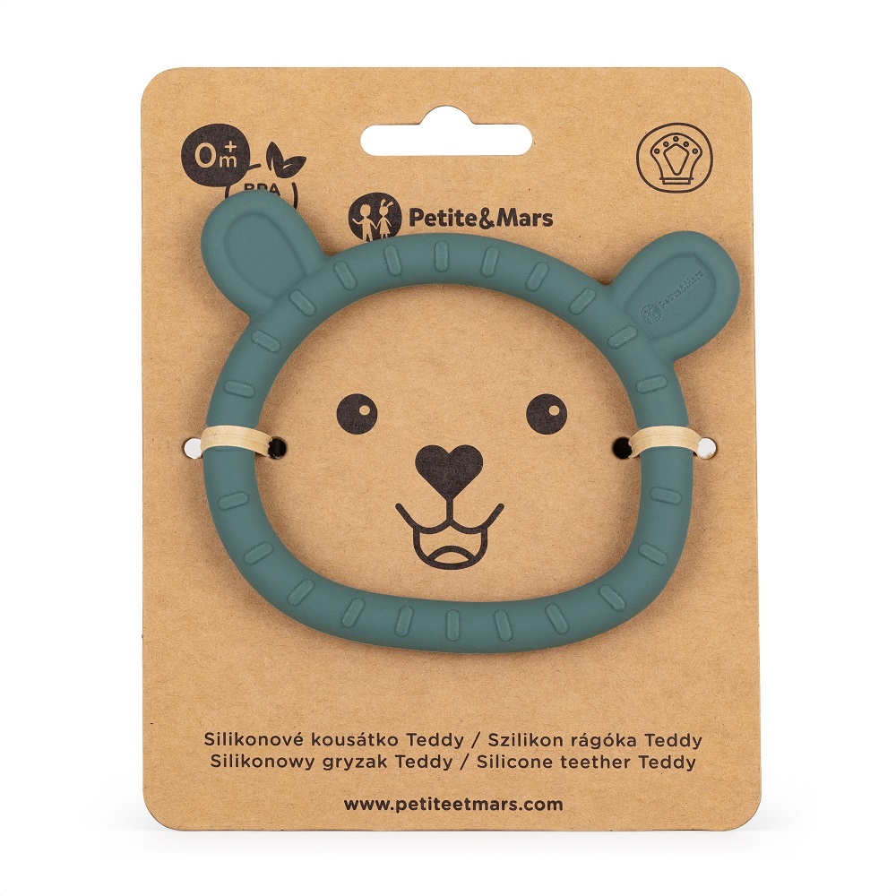 PETITE&MARS Gryzak silikonowy Teddy Misty Green 0m+