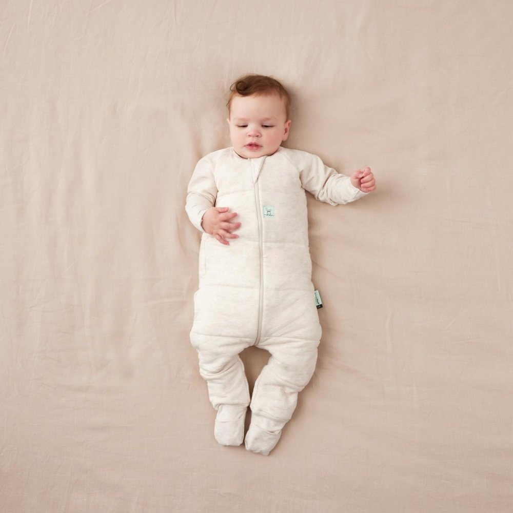 ERGOPOUCH Kombinezon do spania z bawełny organicznej Onesie Oatmeal Marle 6-12 m, 2,5 tog - obrazek 4