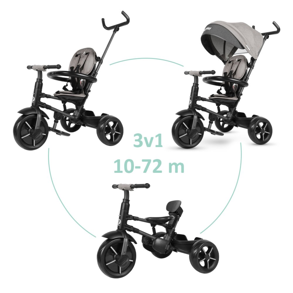 Tricycle pliable QPLAY Rito Star Grey, âge 10-72 mois