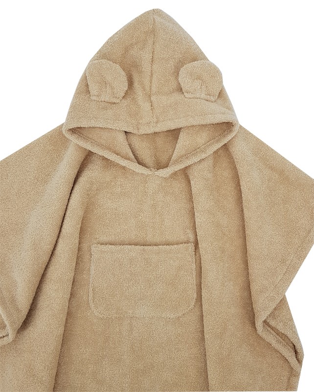 Poncho écologique en coton avec capuche et oreilles Beige 75x120 cm – Image 5
