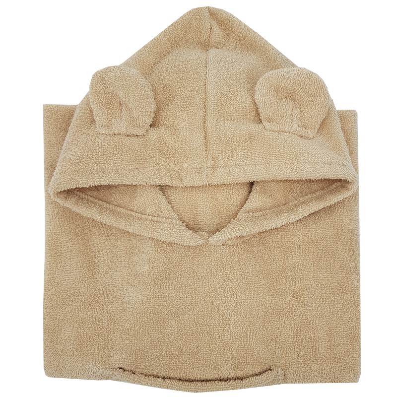 Poncho écologique en coton avec capuche et oreilles Beige 75x120 cm – Image 6
